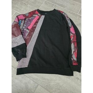 Lalipop Design Womens Mixed Media Patchwork Sweatshirt Black Pink Medium‎ Raglan